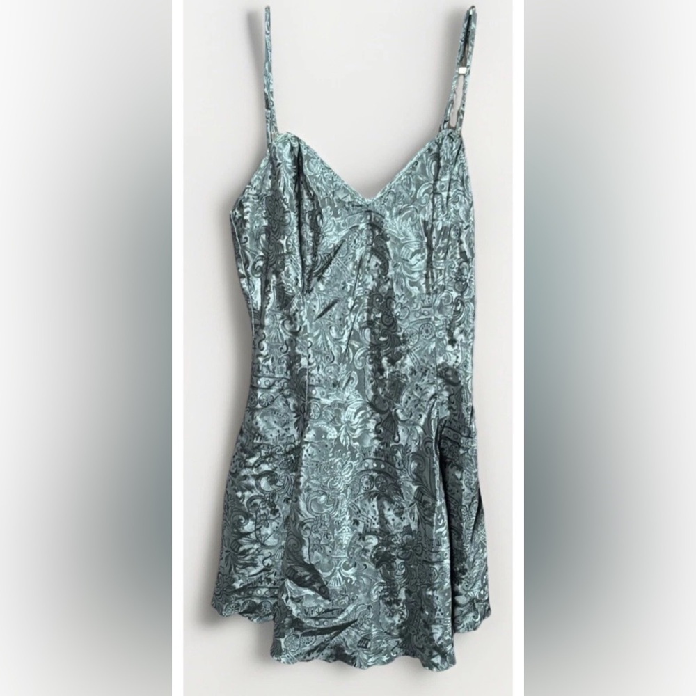 Victoria’s Secret Gold Label Satin Jacquard Slip Dress Green Small Vintage Y2K
